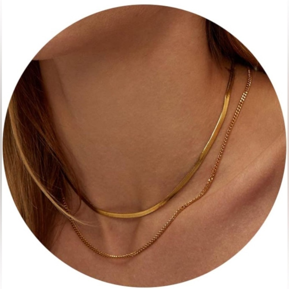 Gold Necklace Women’s Necklace 14K Gold Plated Multilayered Gold Chain for Women